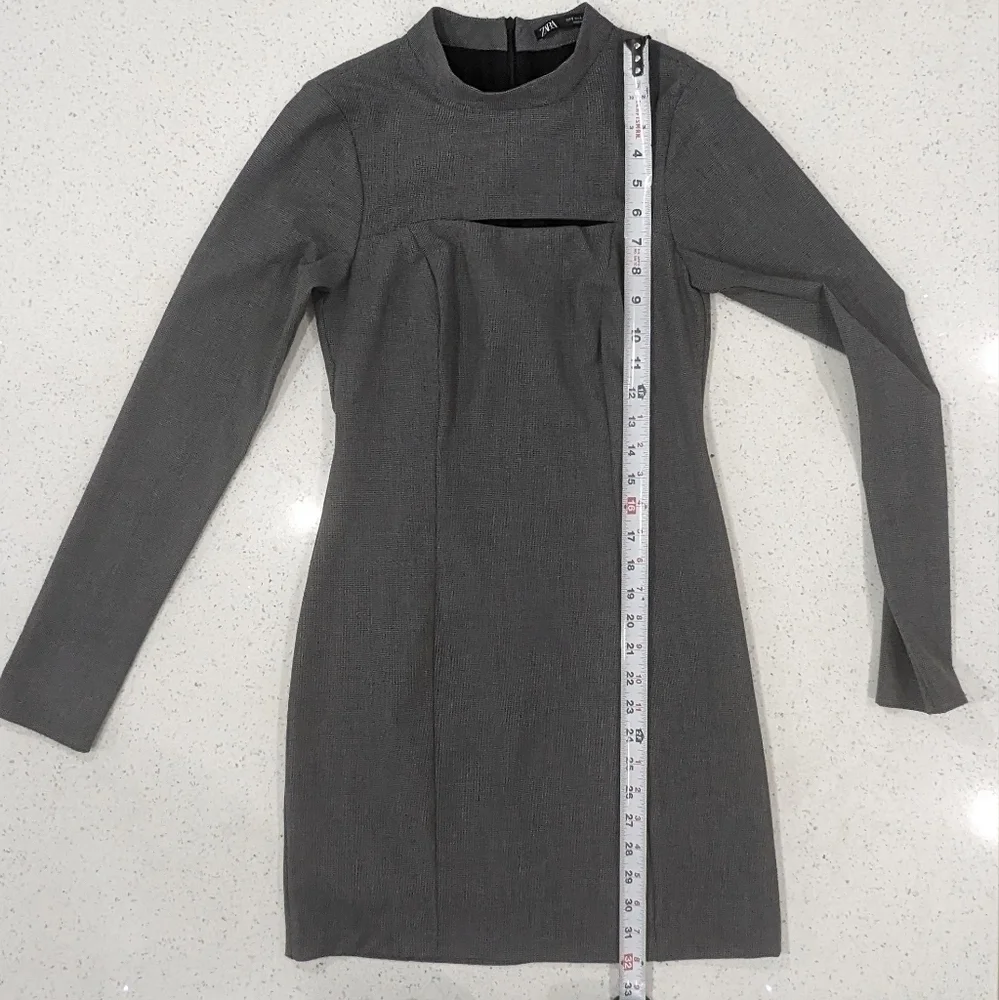 Zara gray front chest cut out Houndstooth sheath mini dress long sleeves size S - Picture 6 of 12